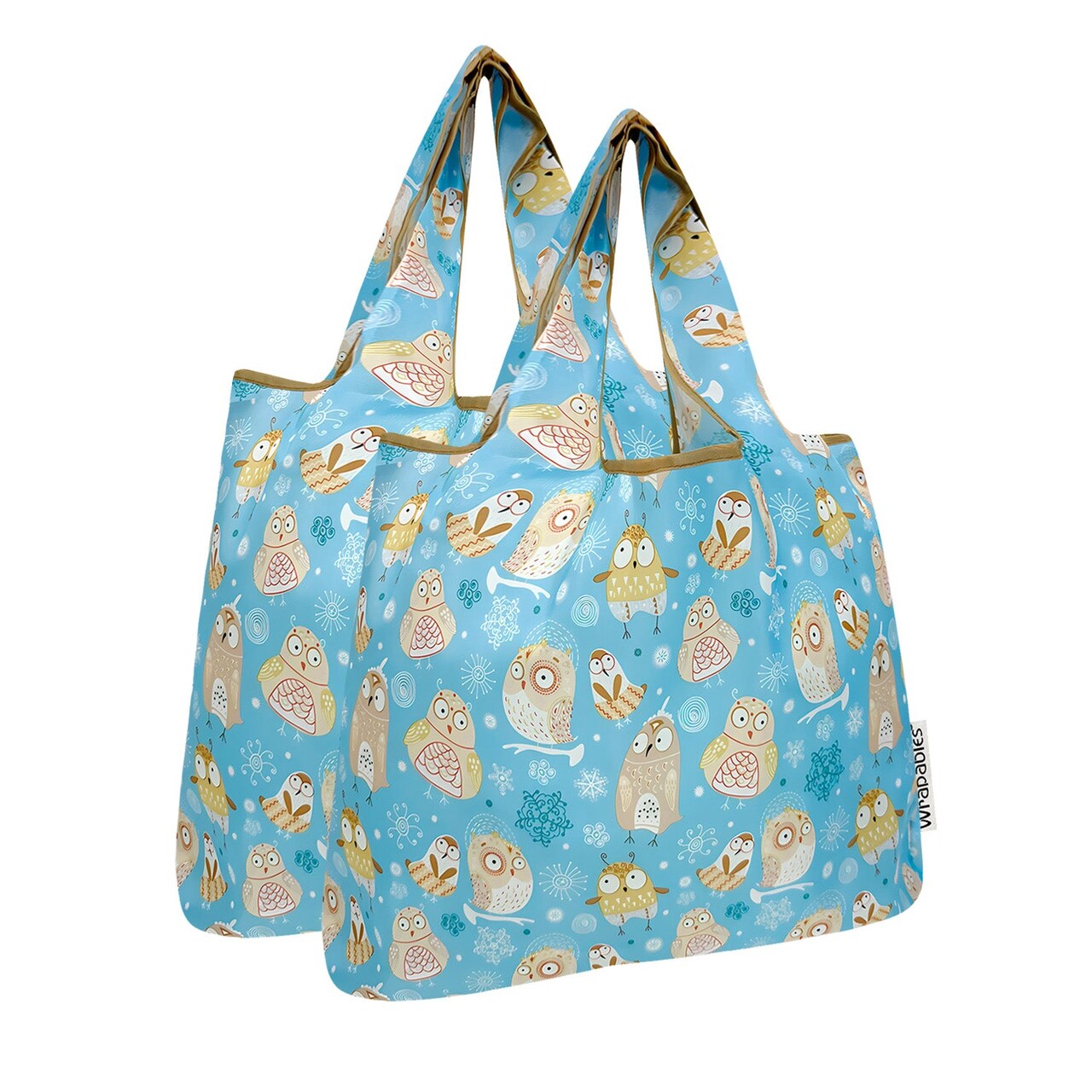 Wrapables Medium Foldable Tote Nylon Reusable Grocery Bag (Set of 2), Silly Owls